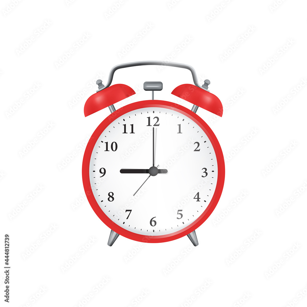 Alarm clock, red, realistic. Vector isolated illustration on white background Alarm clock, red, realistic. Vector isolated illustration on white background