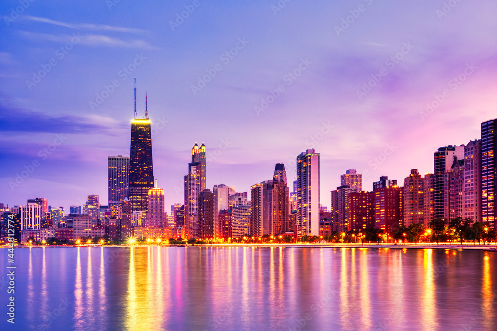 Obraz premium Chicago Skyline at Epic Sunset, Illinois