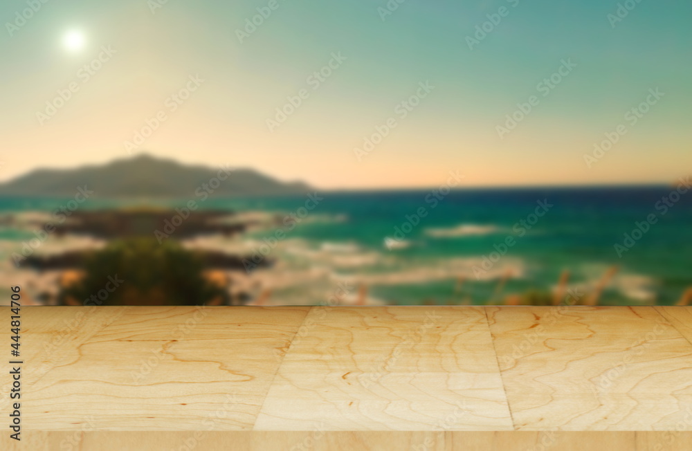 top sunset on the sea with  nice wood table