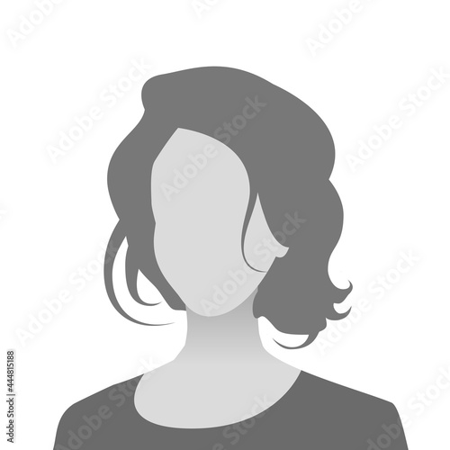 Default avatar photo placeholder icon. Grey profile picture. Woman in t-shirt