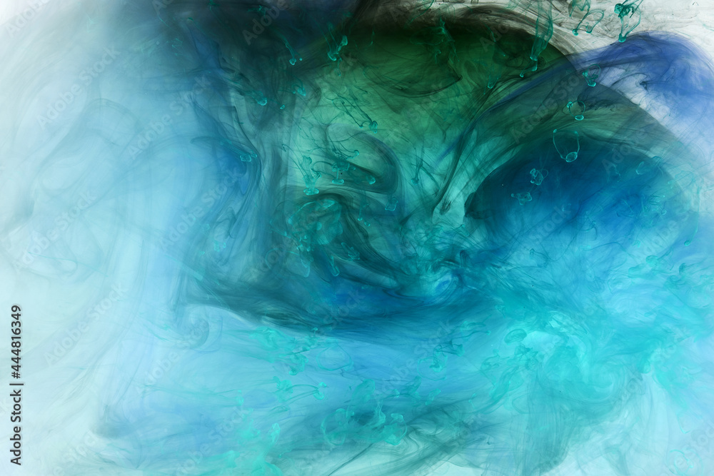 Abstract blue-green ocean, paint in water background. swirl of splashes and waves in motion. Fluid art wallpaper, liquid vibrant colors