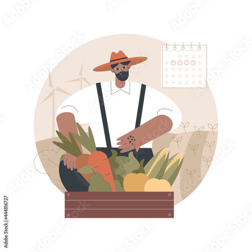 Biodynamic farming abstract concept vector illustration. Organic agriculture, soil fertility, plant growth, livestock care, sowing and planting calendar, seed production abstract metaphor.