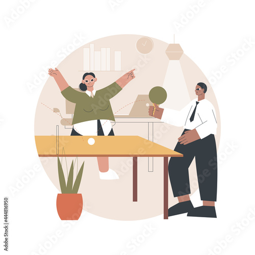 Office fun abstract concept vector illustration. Rest break at work, office fun game, stress management, sport zone, colleagues playing together, teambuilding activity abstract metaphor. photo