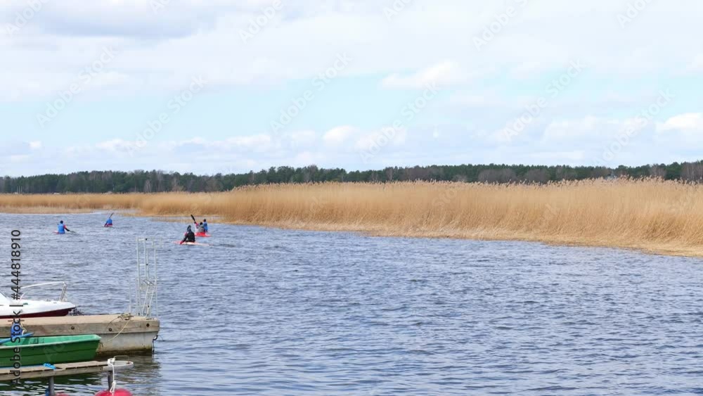 kayaker sport group on river. Water sport trainings kayaker sport group on river. Water sport trainings