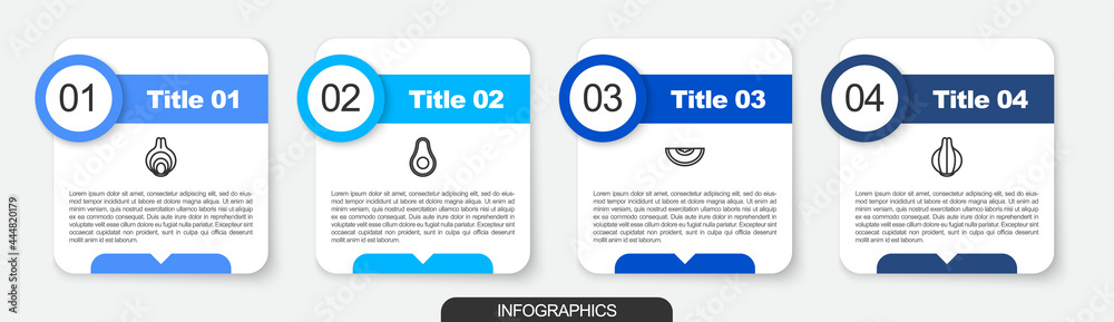 Fototapeta premium Set line Onion, Avocado fruit, Melon and . Business infographic template. Vector