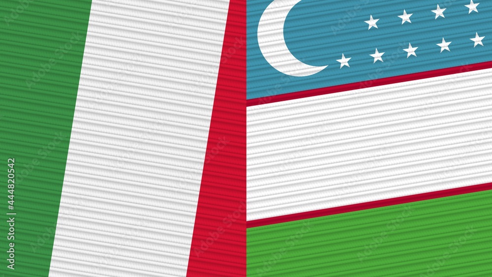 Uzbekistan and Italy Flags Together Fabric Texture Illustration Background Uzbekistan and Italy Flags Together Fabric Texture Illustration Background