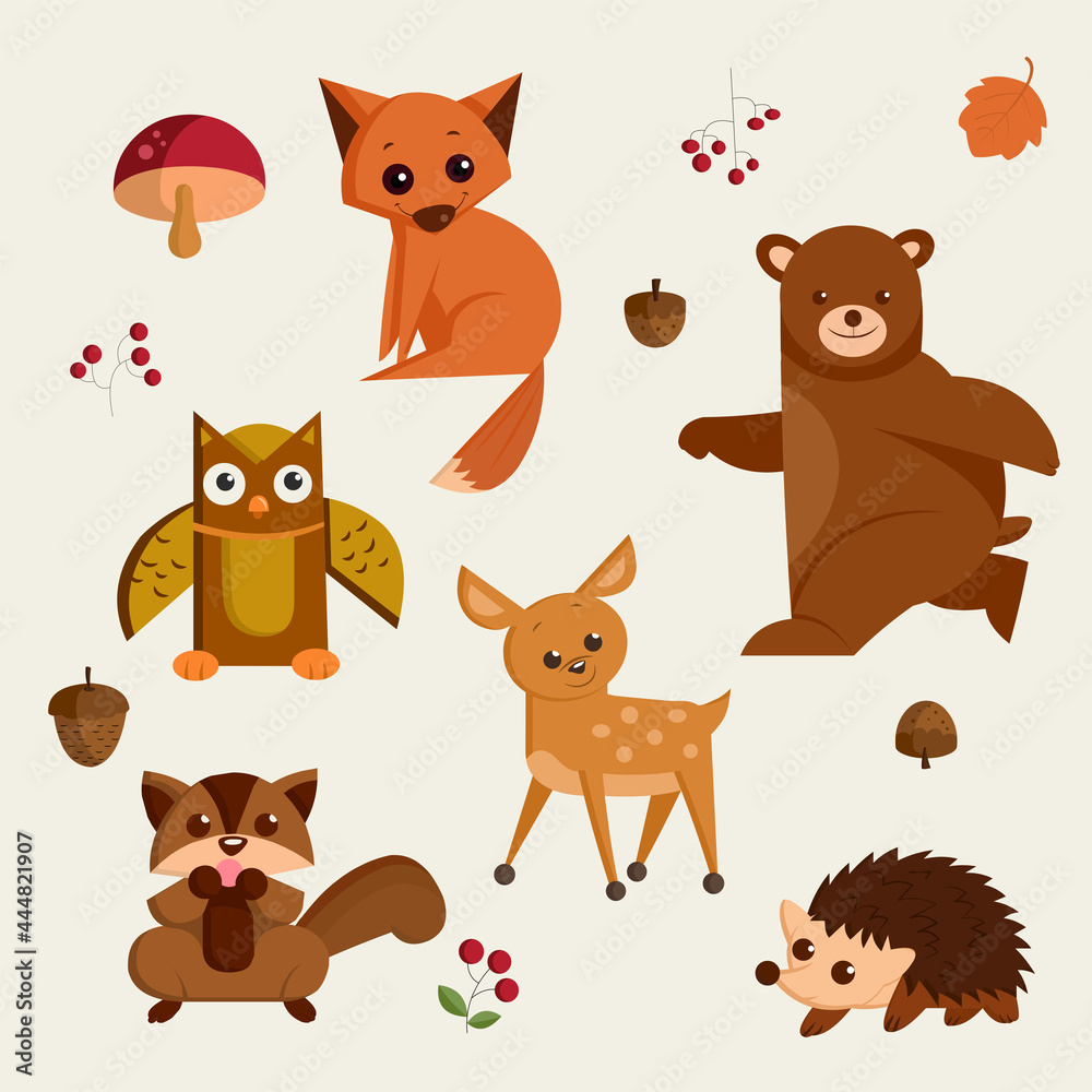 Autumn animal, Cartoon isolated vector icons set Autumn animal, Cartoon isolated vector icons set