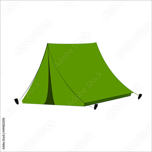 Green tent, hand drawn vector illustration in cartoon style, summer time