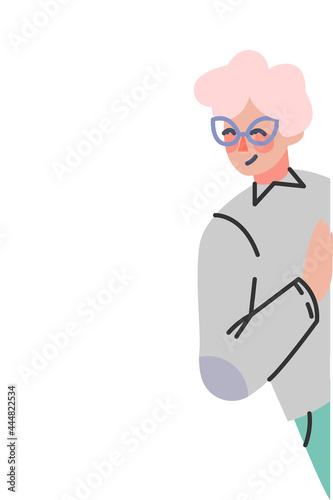 Man Peeking Out From Behind the Corner Cartoon Vector Illustration