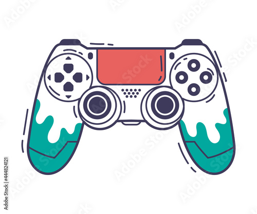 Video Game Console, Gamepad Controller, Game Player Gadget Hand Drawn Vector Illustration