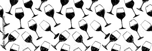 Seamless background pattern. Hand drawn wine glasses pattern. Background for decoration of textile garments, fabrics, packaging, web designs, brochures, posters.