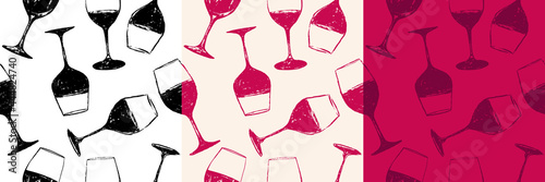 Seamless background pattern. Hand drawn wine glasses pattern. Background for decoration of textile garments, fabrics, packaging, web designs, brochures, posters.
