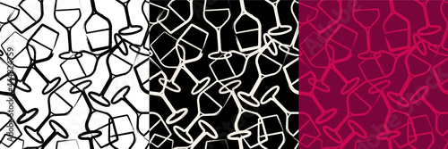 Seamless background pattern. Hand drawn wine glasses pattern, shapes with strokes. Background for decoration of textile garments,