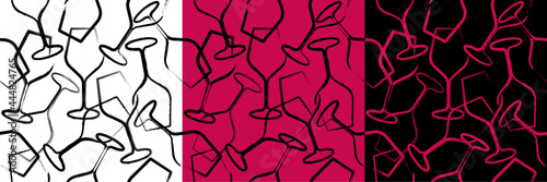 Seamless background pattern. Hand drawn wine glasses pattern, shapes with strokes. Background for decoration of textile garments,