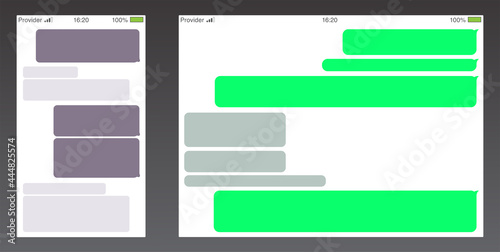 Set of Messenger UI (User Interface). Short Message Service Bubbles. Text chat sms boxes. Empty messaging bubbles template.