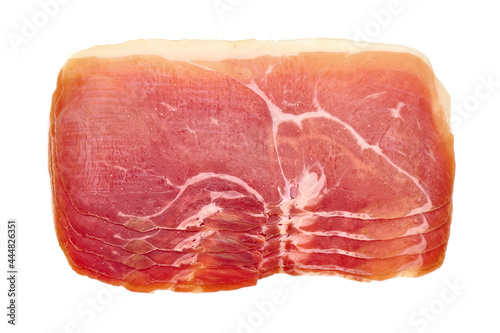 Jerked jamon slices, isolated on white background. High resolution image.