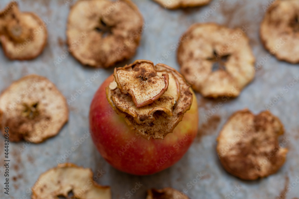Apple chips baked in the oven with cinnamon