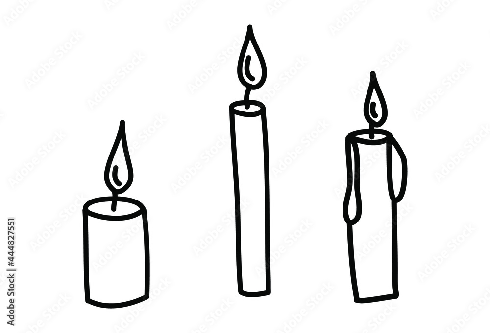 Set of candles in doodle style. Vector illustration Set of candles in doodle style. Vector illustration