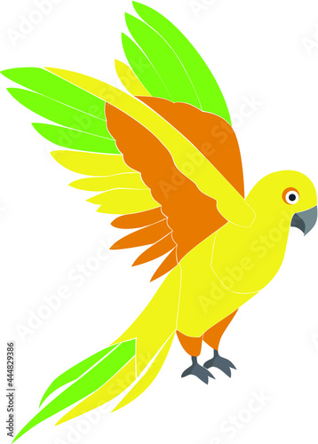 Yellow parrot in flight. Vector illustration