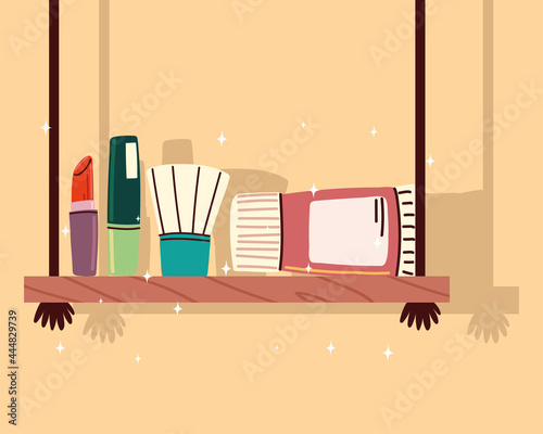 shelf with makeup cosmetic