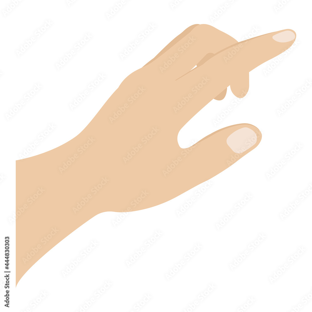Hand gesture. Hand with raised index finger in flat style isolated on white background. The index finger points or touches something. Vector illustration. Hand gesture. Hand with raised index finger in flat style isolated on white background. The index finger points or touches something. Vector illustration.