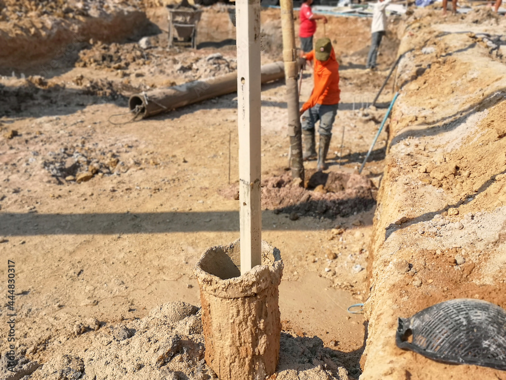 Drilling rigs for the construction of building foundations.