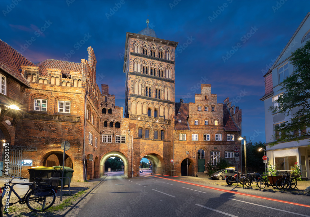 Lubeck, Germany. HDR image of Burgtor - historical city gate at dusk
