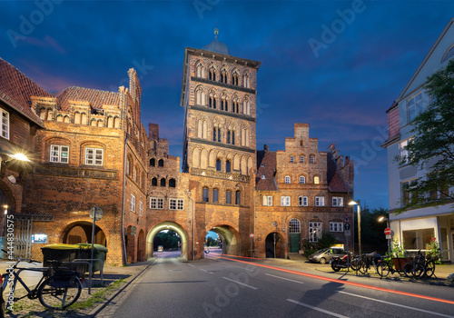 Lubeck, Germany. HDR image of Burgtor - historical city gate at dusk 