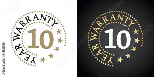 10 Year Warranty five stars white gold black logo icon label button stamp vector photo