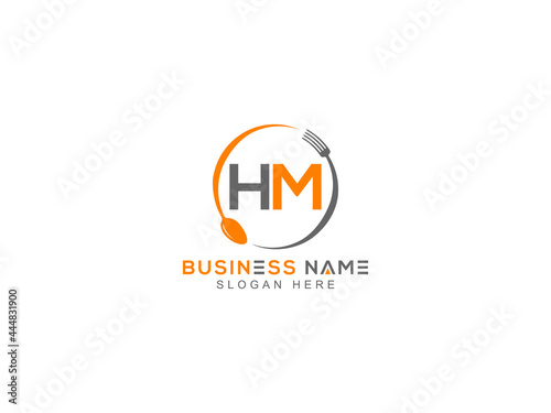 Letter HM Logo, restaurants hm logo icon with line style knife vector for modern kitchen health and food company or business