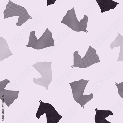 Abstract Hand Drawing Horse Heads with Paper Texture Seamless Pattern Isolated Background