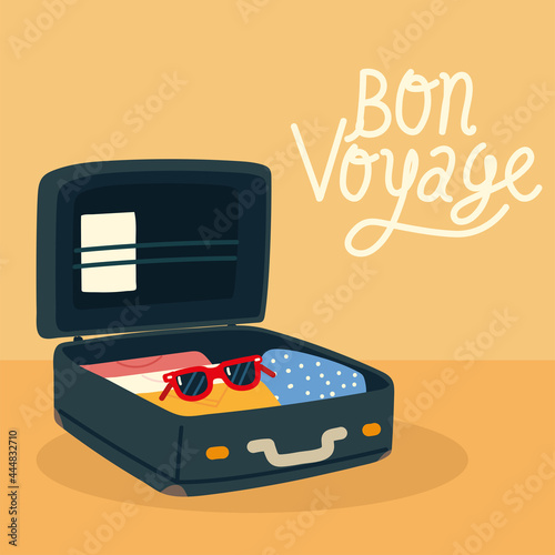 bon voyage open suitcase travel