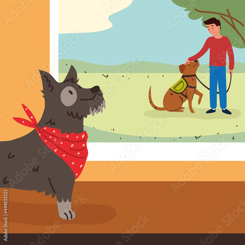 man with a pet dog