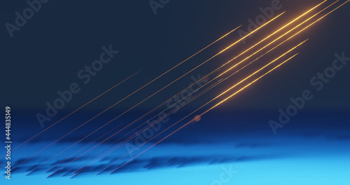 Render with yellow oblique rays on a blue background with bokeh