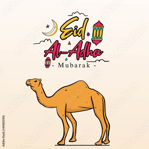 Design Vector Illustration Eid Adha Mubarak with Sketch Style complete with animal Illustration. Suitable for greeting card  poster and banner.