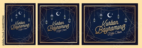 Modern Decorative Design for Feast of the Sacrif (Eid al-Adha Mubarak) Feast of the Sacrifice Greeting (Turkish: Kurban Bayraminiz Mubarek Olsun) Holy days of muslim community. Islamic background.