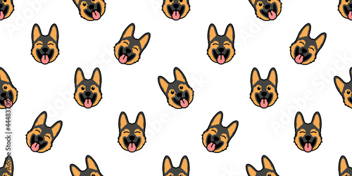 Cute german shepherd puppy cartoon seamless pattern, vector illustration