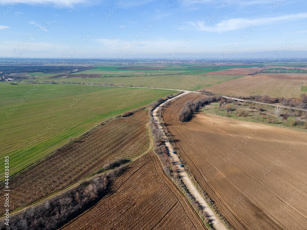 Aerial view of Upper Thracian Plain near Asenovgrad, Bulgaria