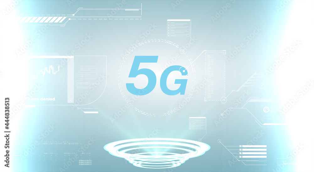 5G concept of internet connection technology. 5G Design template neon sign, light banner, neon signboard.Vector Future Technology Display Design. 5g Internet Connection Speed Sign Over Futuristic