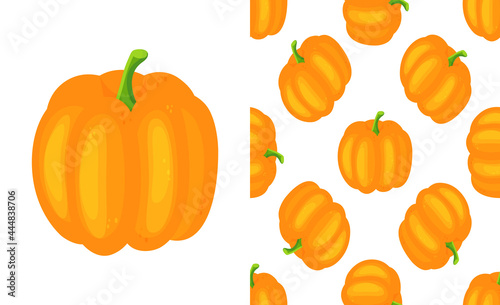 Hand drawn seamless pattern with pumpkins on background. Cute autumn vector texture.