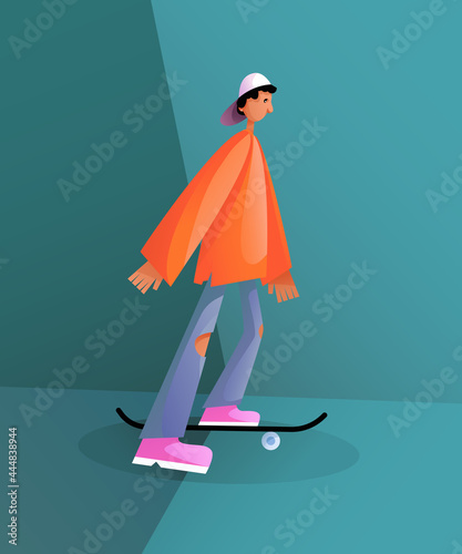 The Boy Skateboarding Posse. Boy on skateboard sketch vector illustration isolated. Urban man skateboarder cartoon character	
