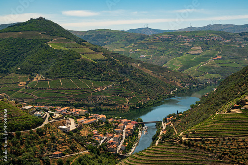 Scenic view of the beautiful Pinhão village surounded by vineyards in the beautiful Douro river valley, Vila Real district, Viseu district, Portugal