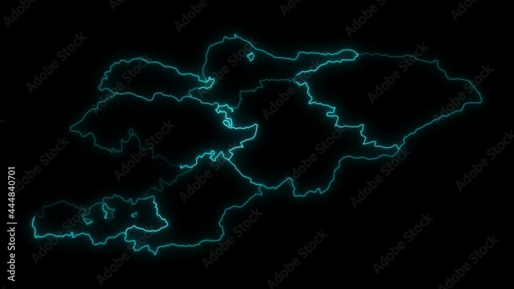 Animated Outline Map of Kyrgyzstan with Regions Animated Outline Map of Kyrgyzstan with Regions