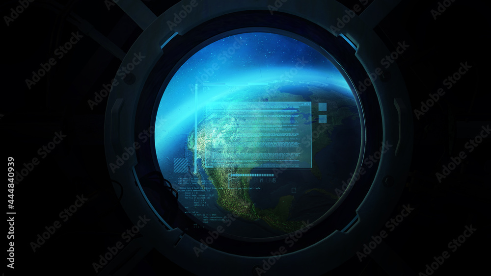 Globe from the porthole of a spaceship.