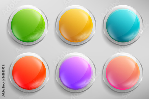Free Download Realistic glass spheres set with silver frame. Transparent glossy 3d buttons collection with glares and shadow isolated on gray background. Beautiful round banners with highlights. Vector EPS10 - GFXLoad