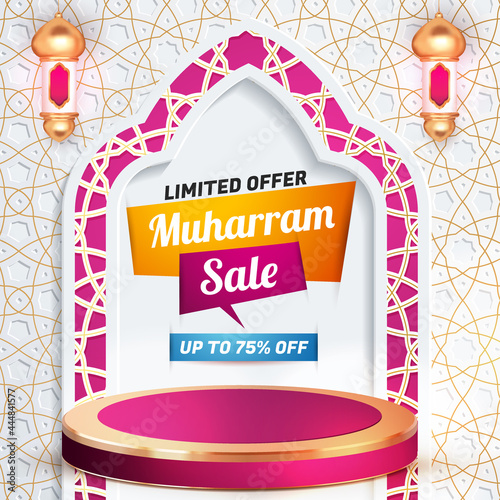 muharram sale 3d banner template social media flyer with luxury podium