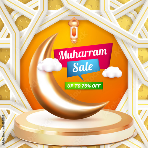 muharram sale 3d banner template social media flyer with luxury podium