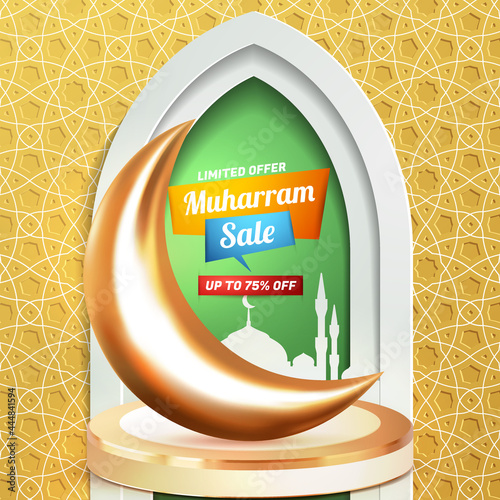muharram sale 3d banner template social media flyer with luxury podium
