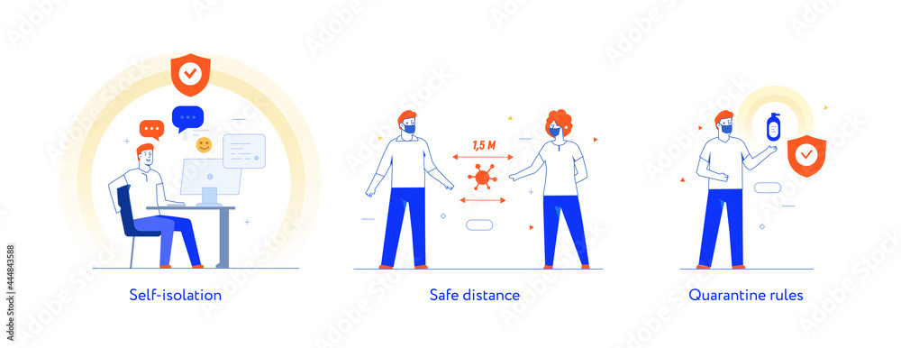 People use gadgets. set of icons, illustration. Quarantine, virus, protection, medicine.Flat illustration Icons infographics. Landing page site print poster.