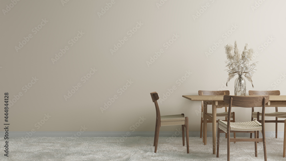 Medium dinning background wall beige with wood table  - obrazy, fototapety, plakaty 